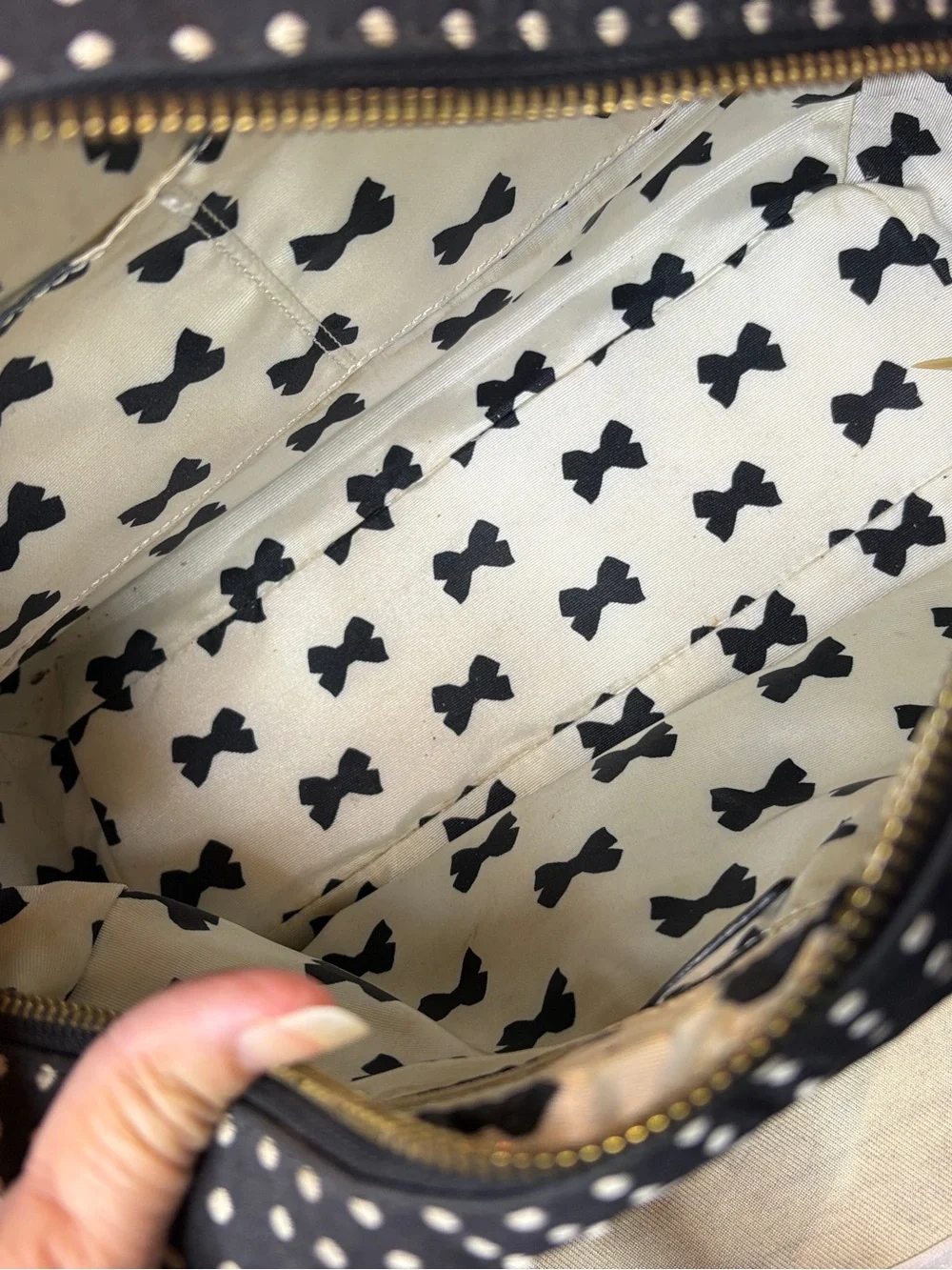 kate spade Black and White Polka Dot Dome Satchel. Strap,Dust-bag, Shopping Bag - Picture 6 of 13